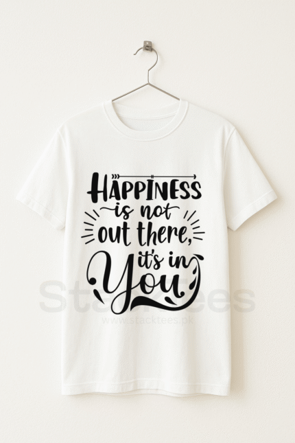 HAPPINESS - Graphic White Tee Half Sleeve T-Shirt
