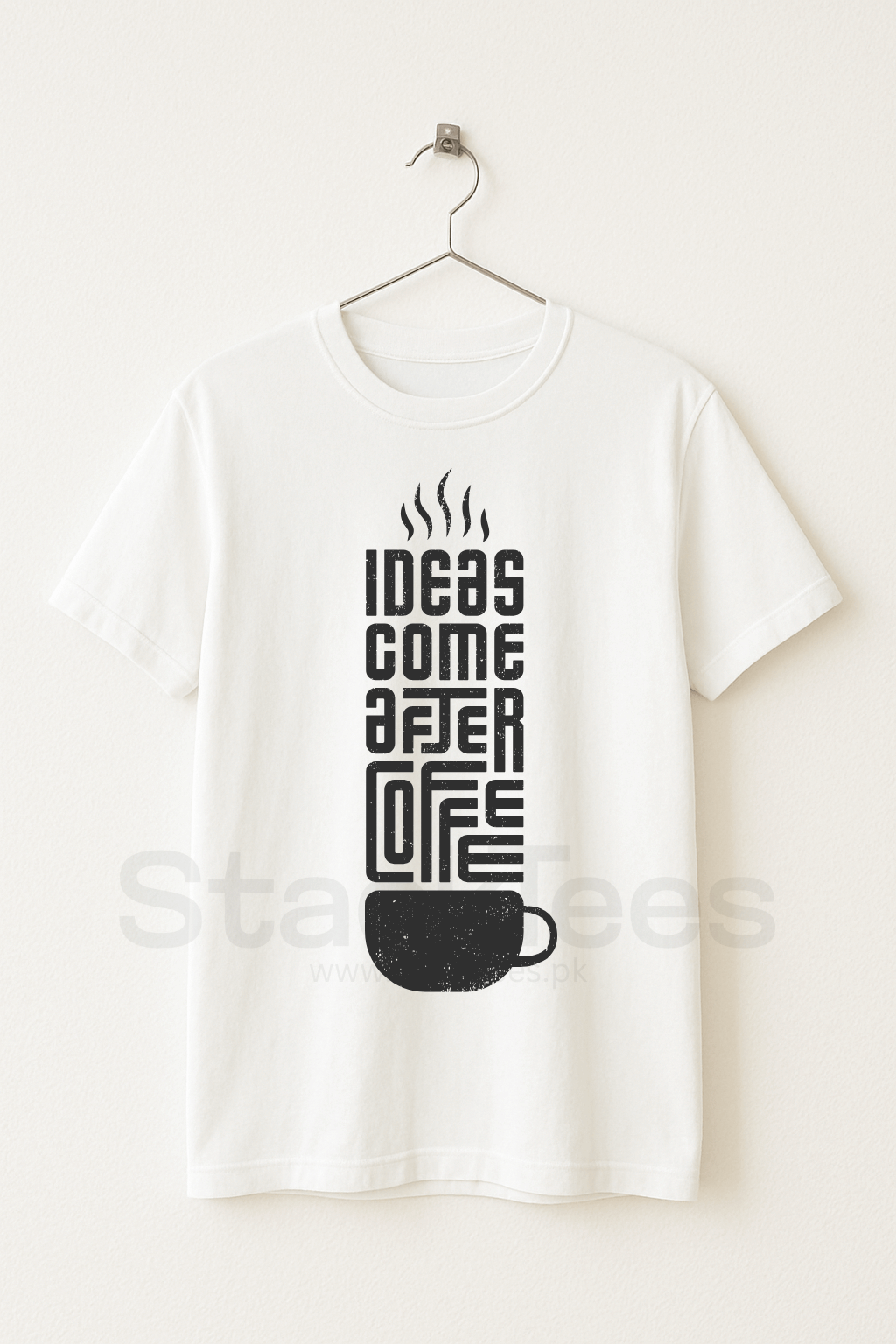 IDEAS COME AFTER COFFEE - Graphic White Tee Half Sleeve T-Shirt