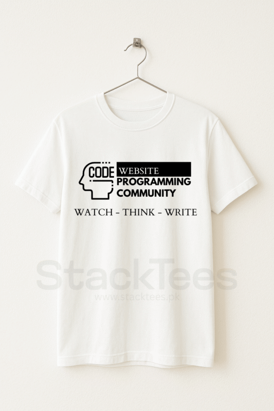 stacktees- programming white tee watch think write