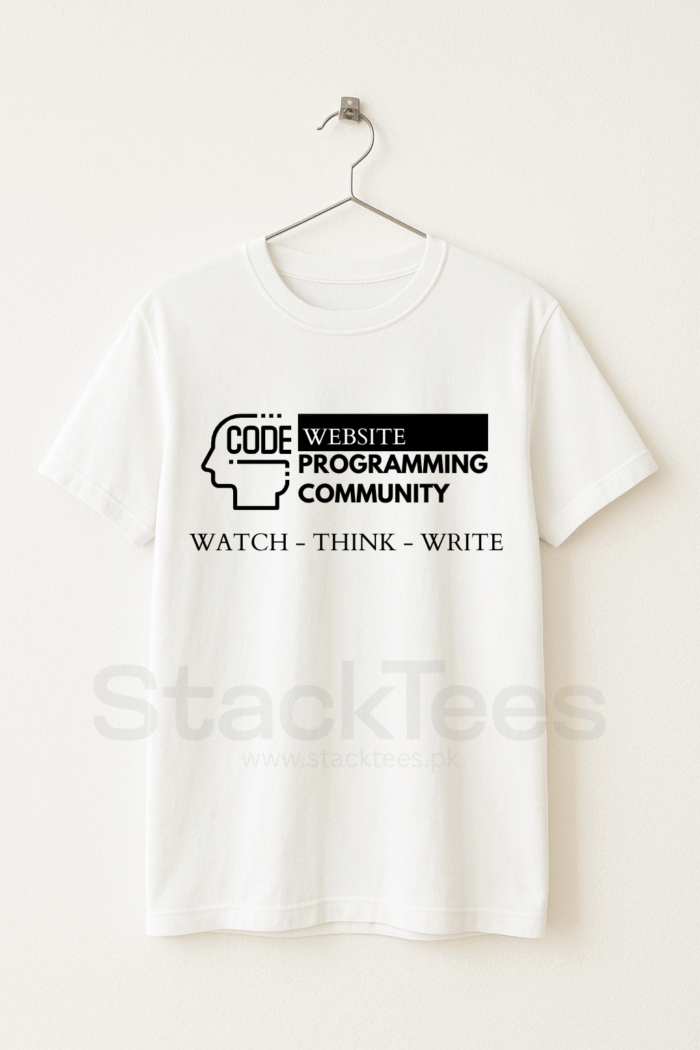 stacktees- programming white tee watch think write