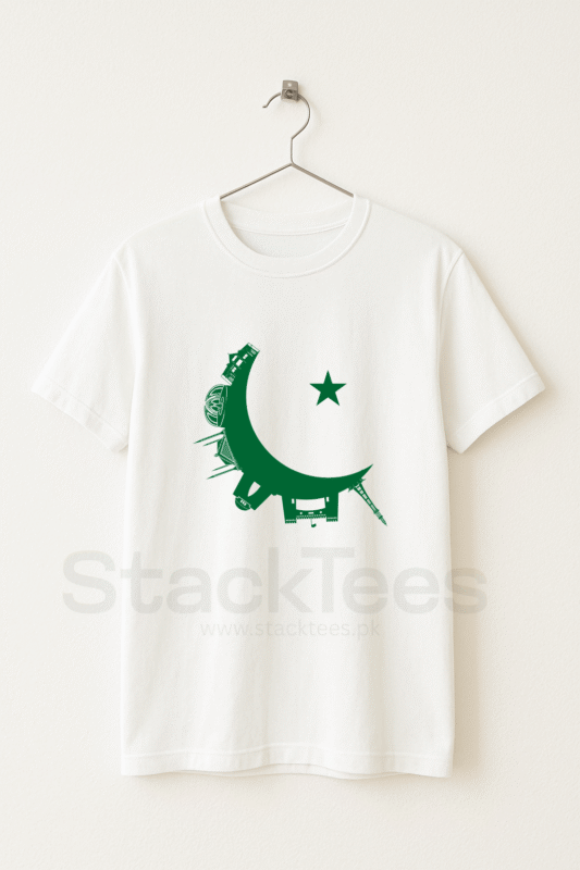 Pakistan Flag Moon T-Shirt White Color Half Sleeves