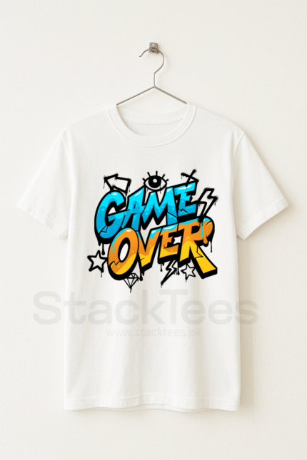 Game Over - White Graphic Tee Half Sleeve T-Shirt