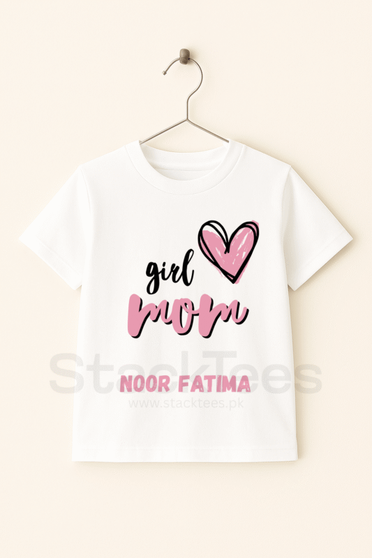 Girl Mom Kids Name White T-Shirt