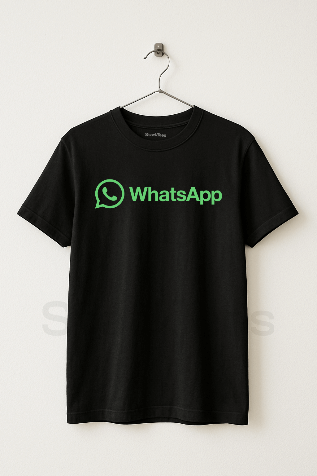 WhatsApp Logo Black T-Shirt - StackTees Pakistan