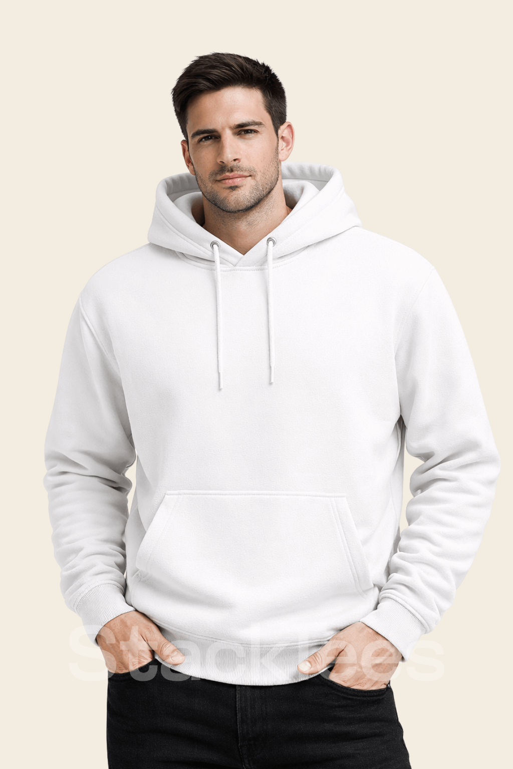 Men White Basic Hoodies