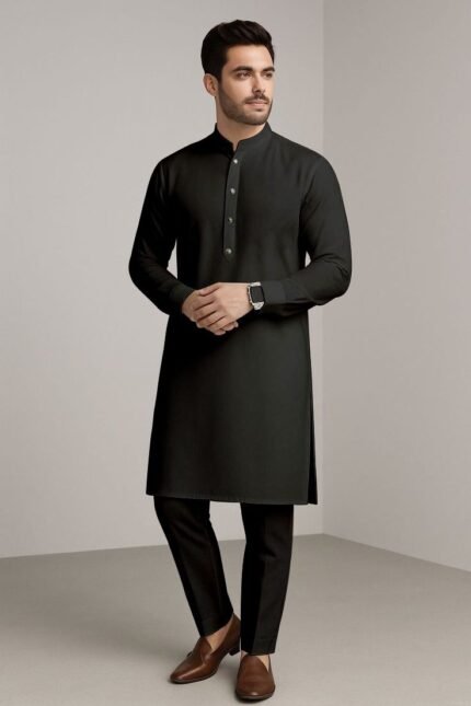 black kurta pajama for men slim fit wedding wear