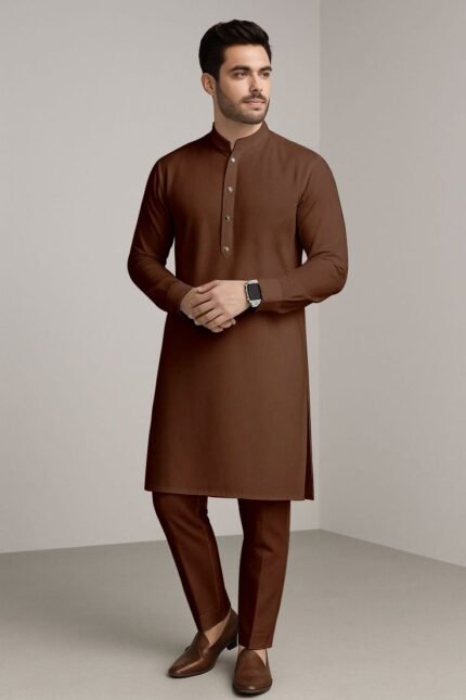 brown kurta pajama for men slim fit wedding wear