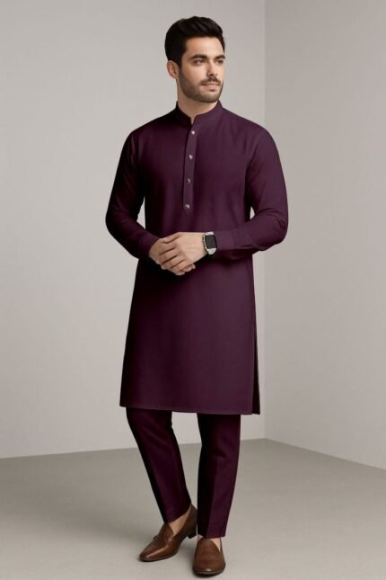 maroon kurta pajama for men slim fit wedding wear
