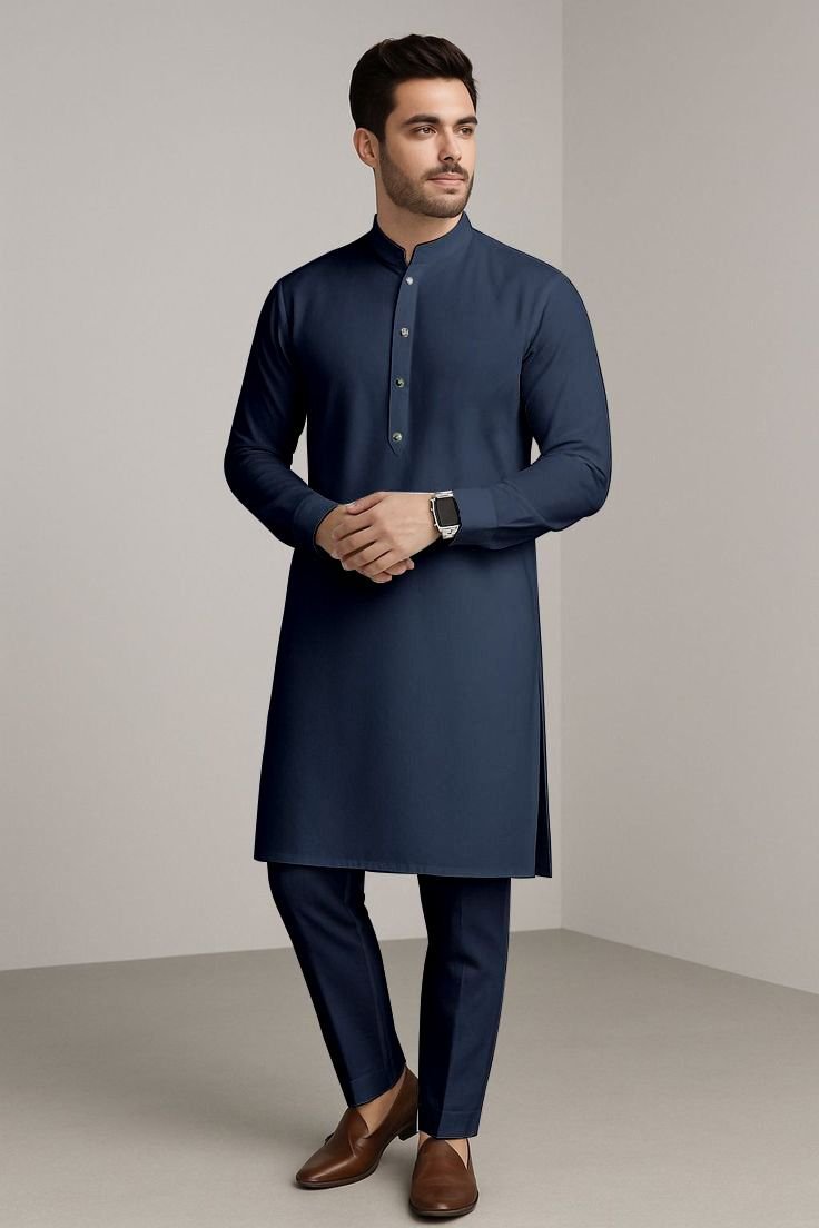 navy blue kurta pajama for men slim fit wedding wear