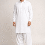 Men White Plain Shirt Collar Shalwar Kameez Pakistani Traditional Dress