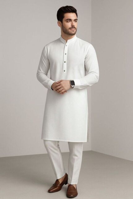 white kurta pajama for men slim fit wedding wear