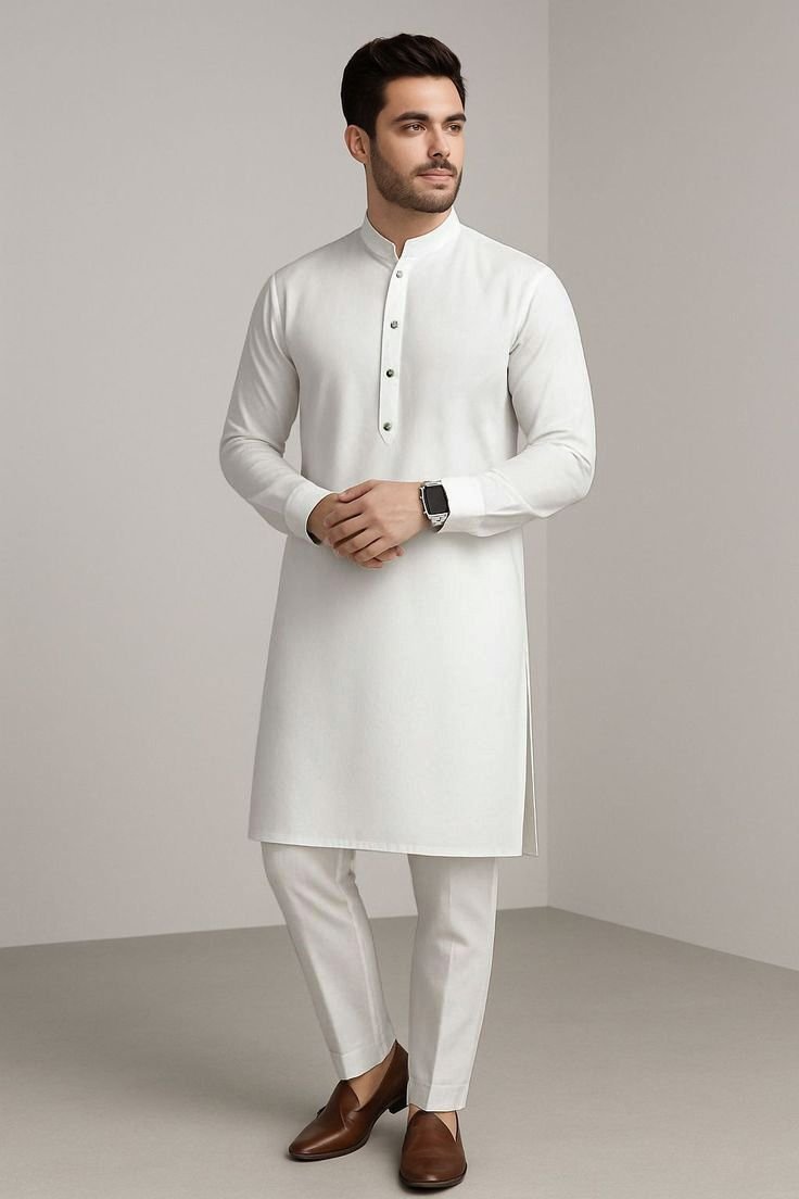 white kurta pajama for men slim fit wedding wear