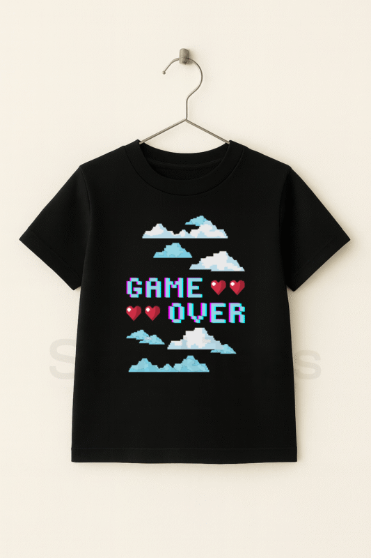 Game Over T-Shirt for Kids - Cute Graphic Half Sleeve Tee