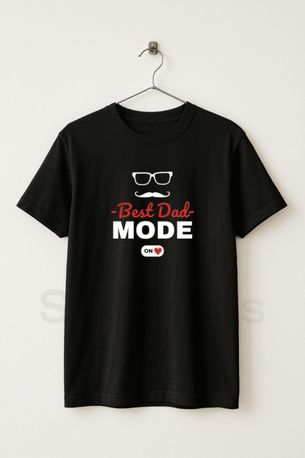 Best Dad Mode On - Men Black Graphic T-Shirt Half Sleeve
