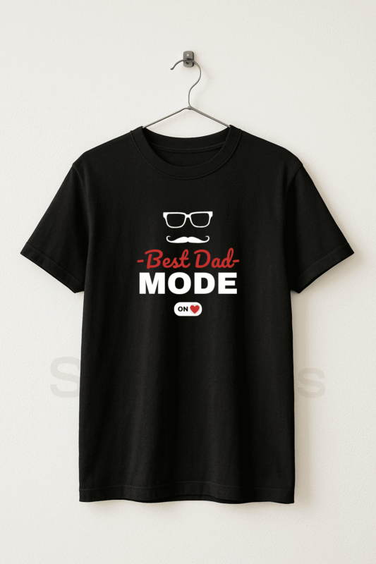Best Dad Mode On - Men Black Graphic T-Shirt Half Sleeve