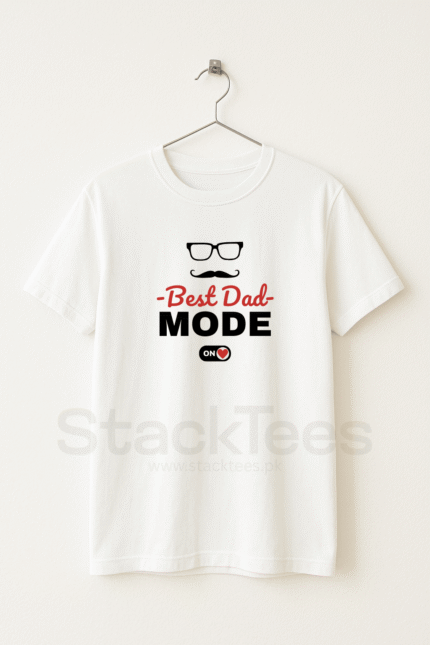 Best Dad Mode On - Men White Graphic T-Shirt Half Sleeve