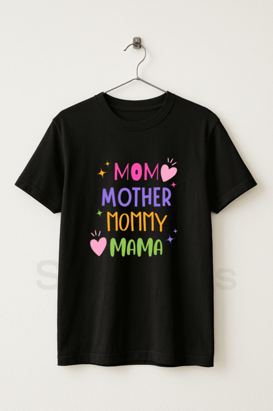 Mom | Mother | Mommy | Mama - Black Graphic T-Shirt Half Sleeve