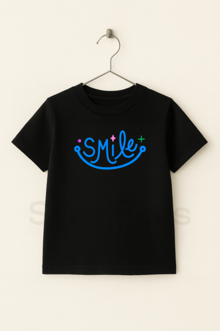 Smile Kids Black Customize Name Kids T-Shirts