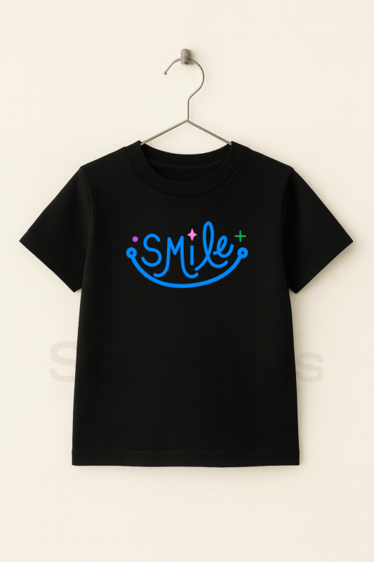 Smile Kids Black Customize Name Kids T-Shirts