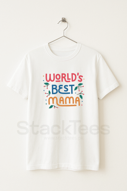 Worlds Best Mama - White Graphic T-Shirt Half Sleeve