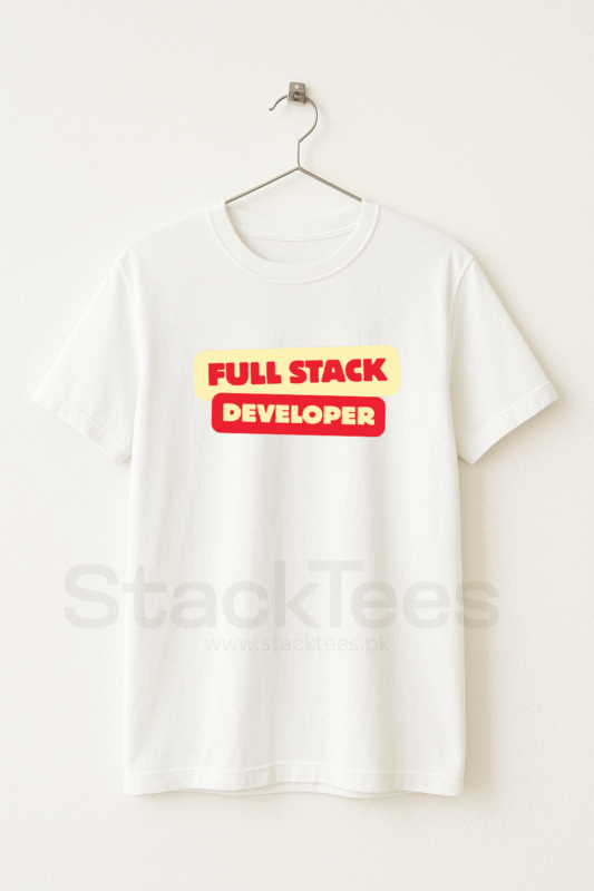 Full Stack Developer Programmer White T-Shirt – Unisex Coding Tee Half Sleeve