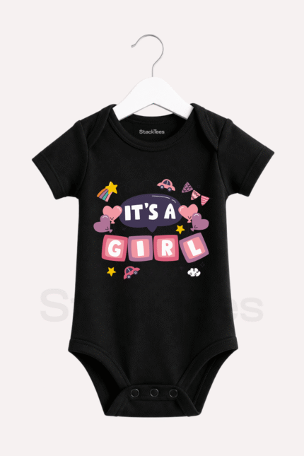It's a Girl Black Baby Romper Pakistan - Customized Baby Girl Romper