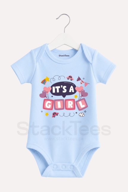 It's a Girl Blue Baby Romper Pakistan - Customized Baby Girl Romper