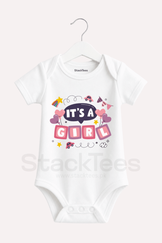It's a Girl White Baby Romper Pakistan - Customized Baby Girl Romper