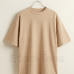 Beige Drop Shoulder T-Shirt - Unisex Half Sleeve Basic Tee