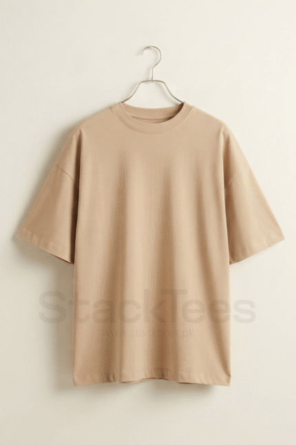 Beige Drop Shoulder T-Shirt - Unisex Half Sleeve Basic Tee