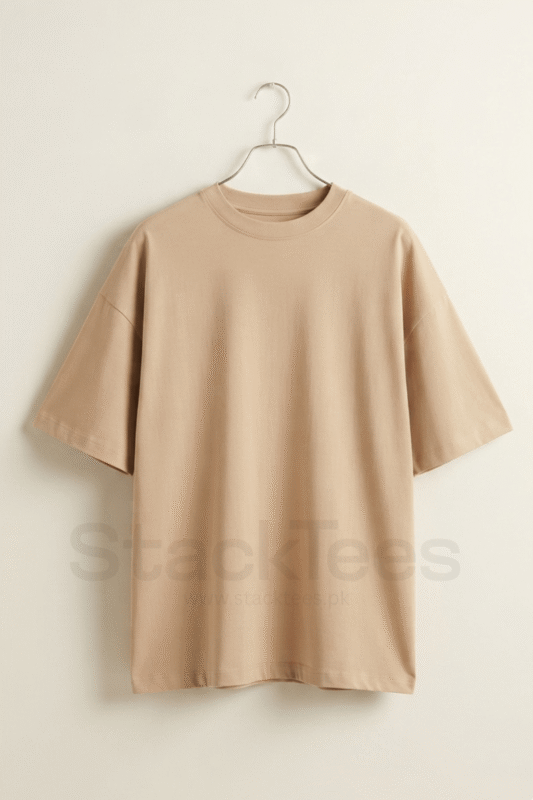 Beige Drop Shoulder T-Shirt - Unisex Half Sleeve Basic Tee