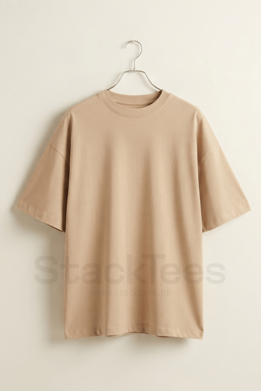 Beige Drop Shoulder T-Shirt - Unisex Half Sleeve Basic Tee