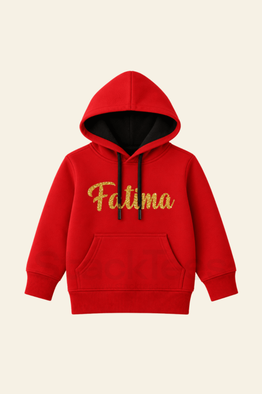 Kids Glitter Name Red Hoodie - Personalized Custom Hoodie