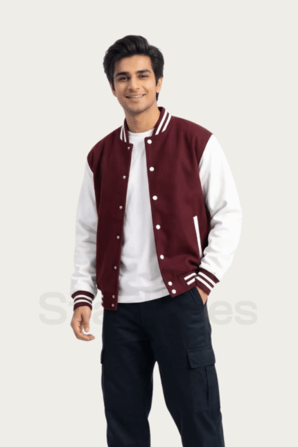 Men Mehroon Baseball Jacket