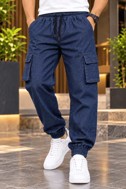 Men 6-Pocket Denim Cargo Pants