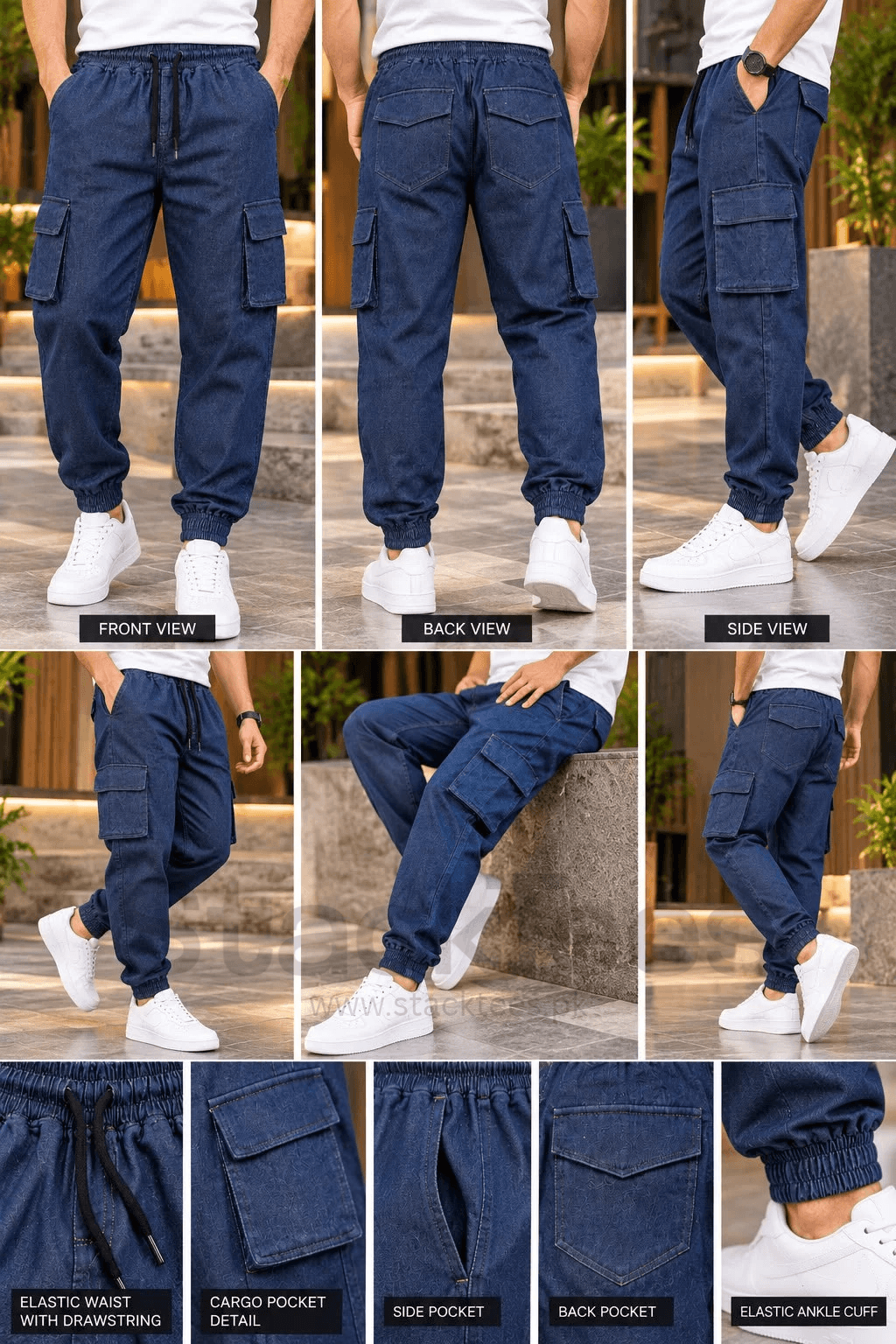 Men's Imported Denim Cargo Trousers Front View