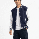 Men Navy Blue Baseball Jacket