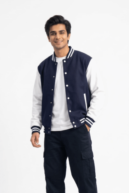 Men Navy Blue Baseball Jacket