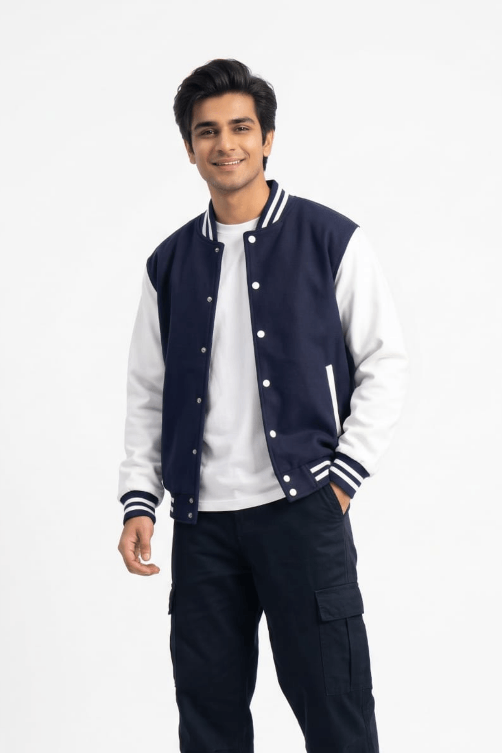 Men Navy Blue Baseball Jacket