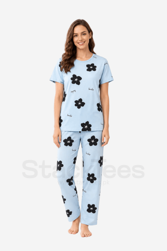 Women's Sky Blue Printed Pajama Set - 2 Piece Cozy Night Suit