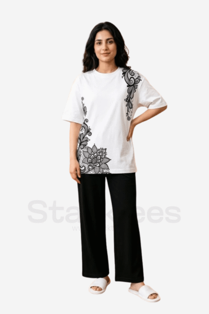Women’s Printed T-Shirt and Trouser Set – Cotton Jersey Loungewear